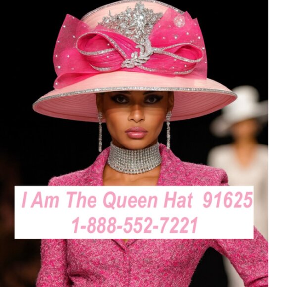 Pink fuchsia Trim Silver Rhinestone Hat – I Am The Queen Elegant Church & Derby - Picture 1 of 1